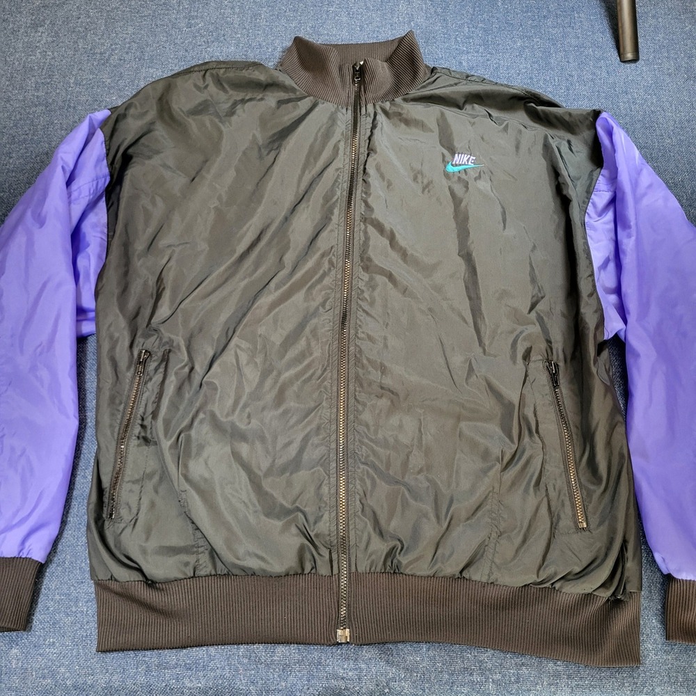 Vintage Nike Windbreaker Jacket XL Black Purple Teal Embroidered Logo 90s Track